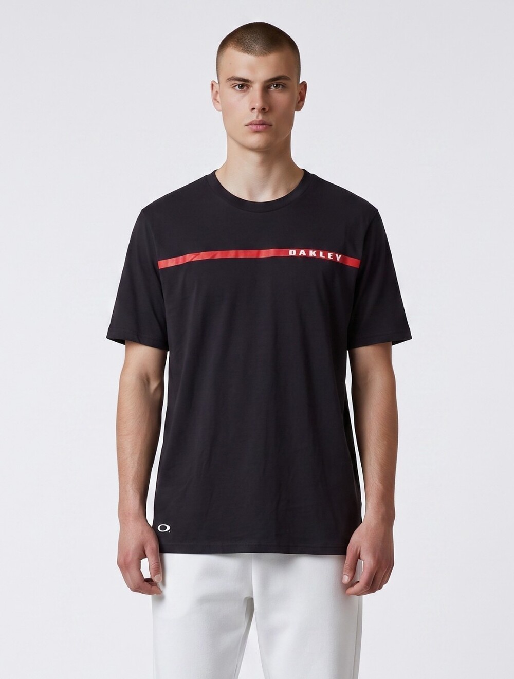 Oakley Black Short-Sleeve Tee with Red Chest Stripe